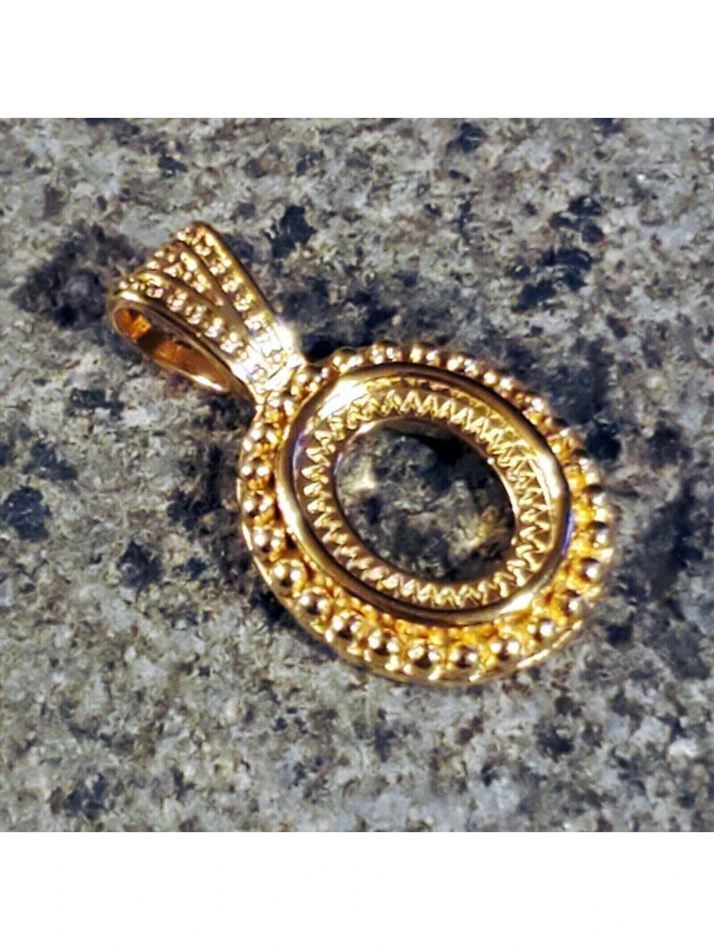 Gold 14K Plated Brass Fancy Dotted 12x10mm Oval Cabochon Pendant Setting
